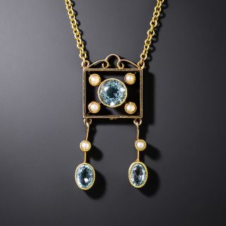 English Aquamarine and Seed Pearl Drop, Circa 1900 - 2