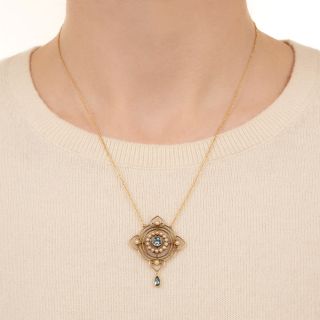 English Aquamarine and Seed Pearl Lavalière, Circa 1900