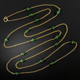 English Art Deco Long Chain with Nephrite Jade and Crystal Rondelles - 2