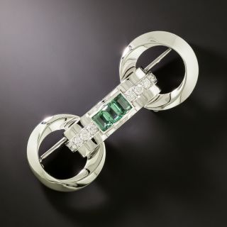 English Art Deco Tourmaline and Diamond Bow Brooch - 3