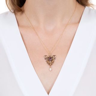 English Art Nouveau Amethyst and Pearl Necklace