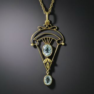 English Art Nouveau Aquamarine Lavaliere, Circa 1900 - 2