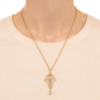 English Art Nouveau Aquamarine Lavaliere, Circa 1900