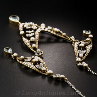 English Edwardian Aquamarine and Pearl Necklace