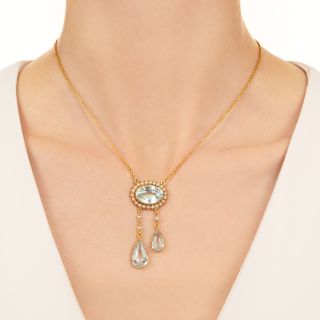 English Edwardian Aquamarine and Seed Pearl Necklace