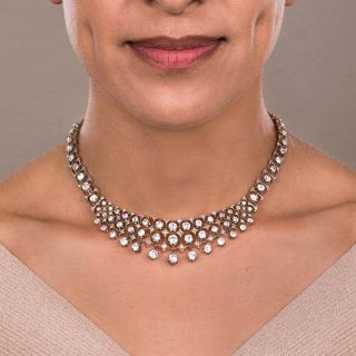 English Edwardian Diamond Bib Necklace, 17.00 Carats