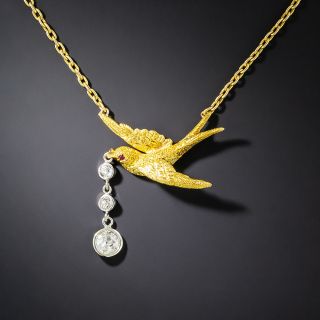 English Edwardian Diamond Love Dove Necklace - 3