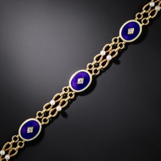 English Edwardian Enamel, Diamond and Pearl Bracelet - 2