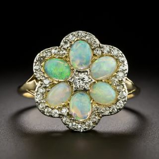 English Edwardian Opal and Diamond Flower Ring - 3