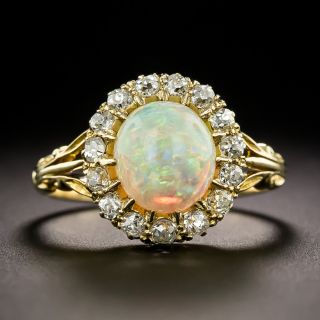 English Edwardian Opal and Diamond Halo Ring - 3