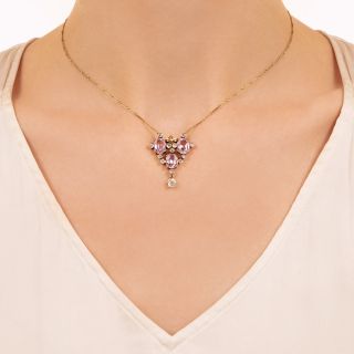 Edwardian Pink Topaz and Diamond Lavalière 