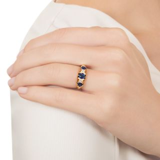English Edwardian Sapphire and Diamond Carved Ring, Circa 1908