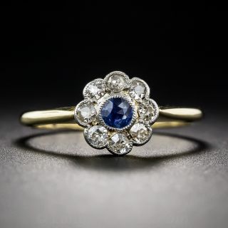English Edwardian Sapphire and Diamond Cluster Ring