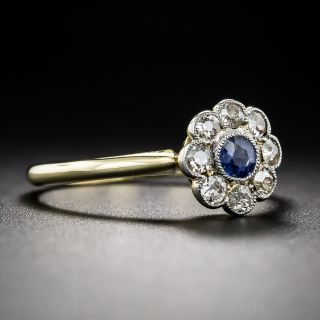 English Edwardian Sapphire and Diamond Cluster Ring