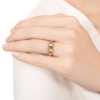 English Edwardian Sapphire and Diamond Five-Stone Ring, Circa 1914