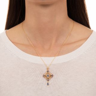 English Edwardian Sapphire and Seed Pearl Pendant/Brooch