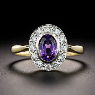 English Edwardian-Style Amethyst and Diamond Halo Ring  - 3