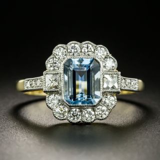 English Edwardian-Style Aquamarine and Diamond Ring - 2