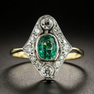 English Edwardian Style Emerald Diamond Ring - 2