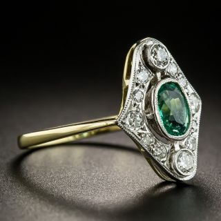 English Edwardian Style Emerald Diamond Ring