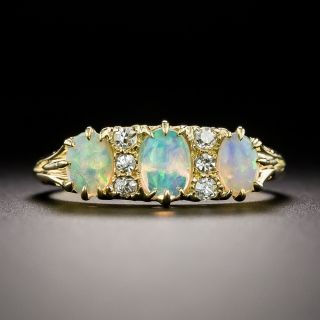 English Edwardian Three-Stone Opal and Diamond Ring - 3