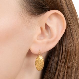 English Engraved Oval Gold Earrings, Circa 1902