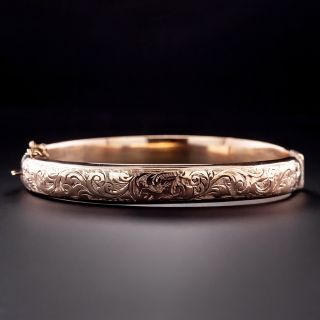 English Engraved Rose Gold Bangle Bracelet, c.1916 - 1