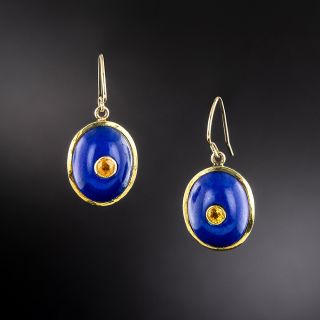 English Estate Lapis and Golden Sapphire Earrings - 2