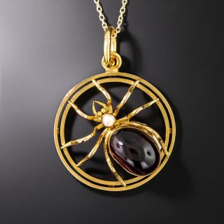 English Garnet and Pearl Spider Pendant, Circa 1921 - 2