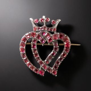 Georgian Interlocking Witch's Heart Garnet Brooch - 2