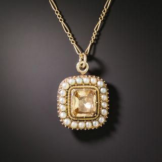 English Georgian Topaz and Natural Pearl Pendant - 3