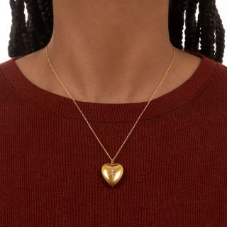 English Gold and Diamond Puffed Heart, c. 1904
