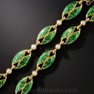 English Green Enamel and Pearl Bracelet