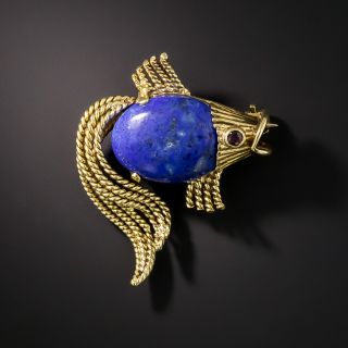 English Lapis Fish Pin, Circa 1960s - 2