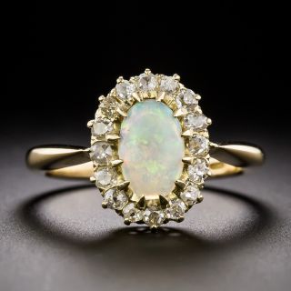 English Opal and Diamond Halo Ring, Circa 1900  - 3