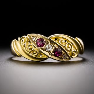 English Petite Diamond And Ruby Engraved Band, Circa 1911 - 3