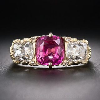 English Pink Sapphire and Diamond Three-Stone Ring
