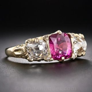 English Pink Sapphire and Diamond Three-Stone Ring