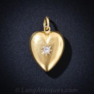 English Puffed Diamond Heart Pendant