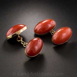 English Red Coral Double Cuff Links