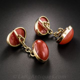 English Red Coral Double Cuff Links