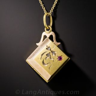 English Ruby and Diamond 15ct Vintage Locket