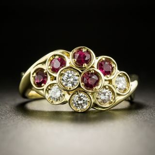 English Ruby and Diamond Cluster Ring - 2