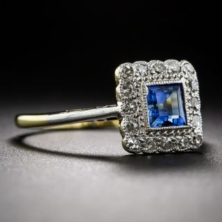 English Sapphire and Diamond Square Halo Ring