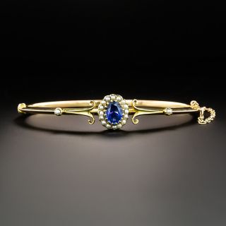 English Victorian 1.40 Carat Sapphire and Pearl Bangle - 2
