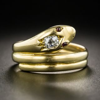 English Victorian 18K Diamond Snake Ring - 2