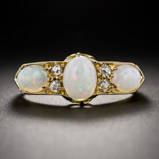 English Victorian 18k Opal and Diamond Ring