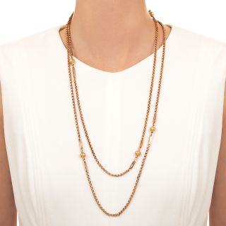 English Victorian 9K Guard Chain, 55 Inch