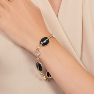 English Victorian Agate and Moonstone Bracelet