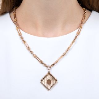 English Victorian Albert Chain Locket Necklace  